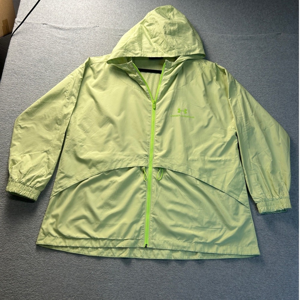 Under Armour Windbreaker Running Jacket Womens L Lime Green Hooded Lightweight